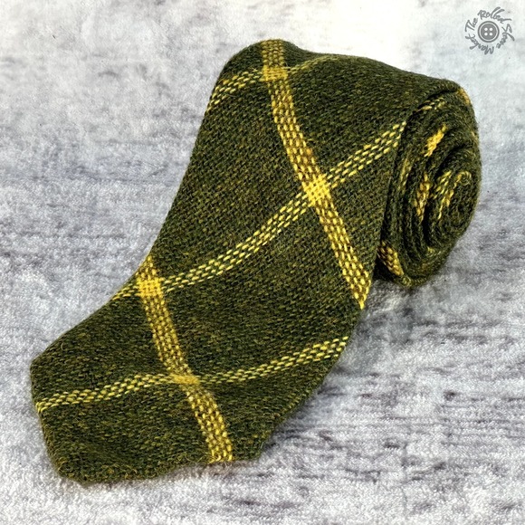 Vintage Superba All Wool Neck Tie - Green & Yellow - Imported From Scotland - Picture 1 of 11